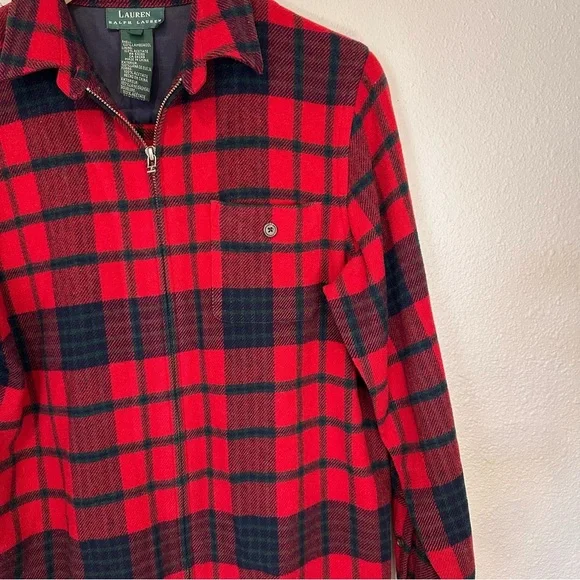 Ralph Lauren Women’s Red and Navy 100% Lambswool Zippered Shirt - Picture 3 of 5